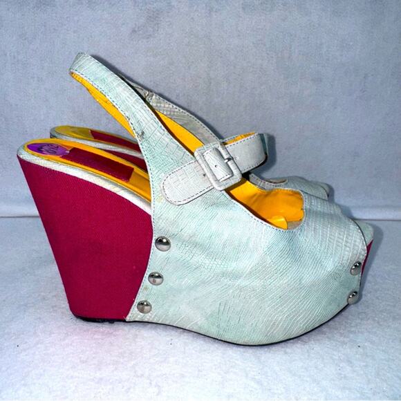 Women’s FRH Platform Slingback Wedges size 8.5 Burgundy and Grey 5” Heel - Picture 2 of 9